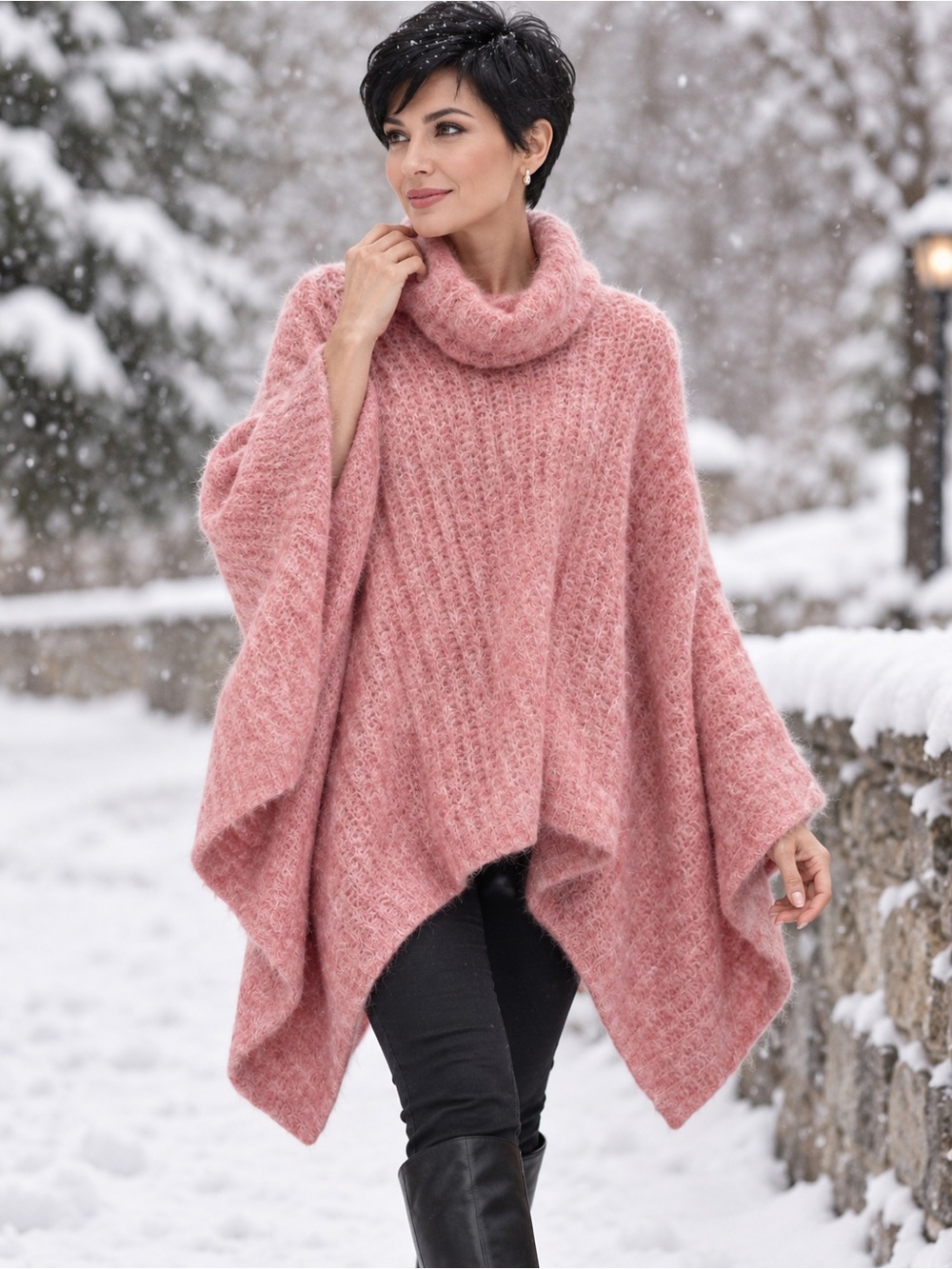 Anthropologie Pink Cowl-Neck Poncho Sweater